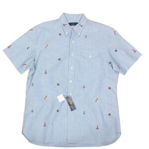 RALPH LAUREN Blue Button Oxford Shirt Embroidered Anchors Flags sz Large NWT 336